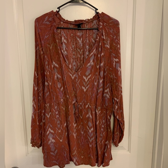 Orange patterned long sleeve top - Picture 1 of 4